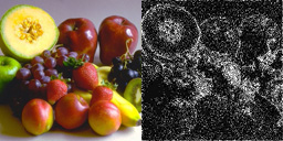 Small representation of IA-W marked fruit image + corresponding IA-W watermark