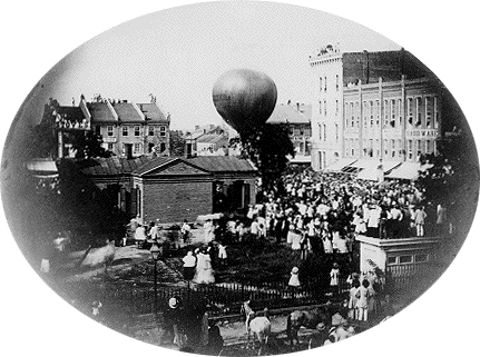 First official delivery of U.S. airmail by John Wise in his balloon Jupiter, from Lafayette, Indiana, on August 17,1859. (Courtesy of Tippecanoe County Historical Association.)