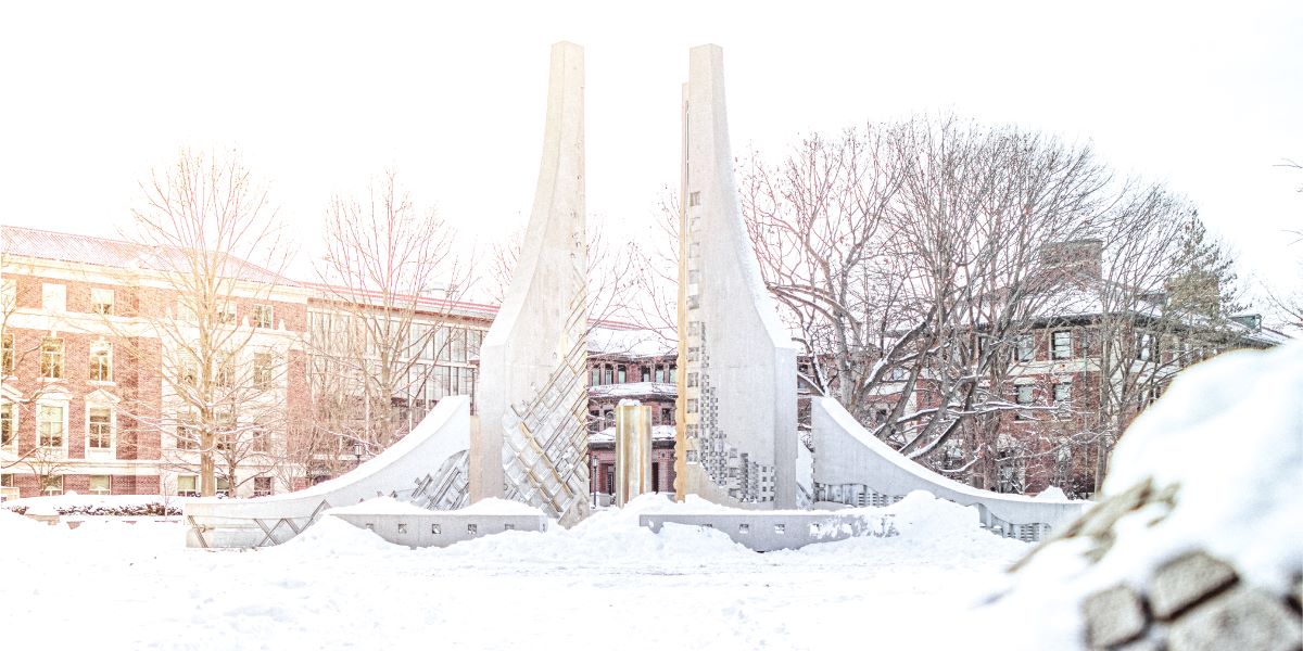 Purdue Engineering Fountain in the snow