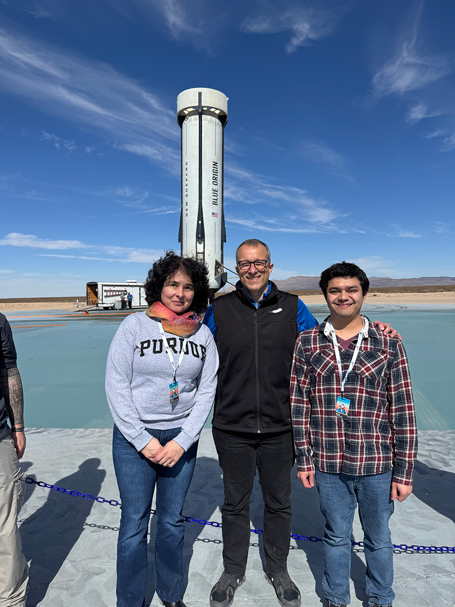 Alina Alexeenko, Steve 
Pugia and Jesus Adrian 
Meza Galvan attended 
the launch of Blue 
Origins New Shepard 
NS-29 mission in 
February 2025.