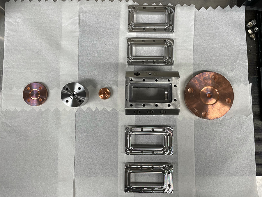 machined parts on a table