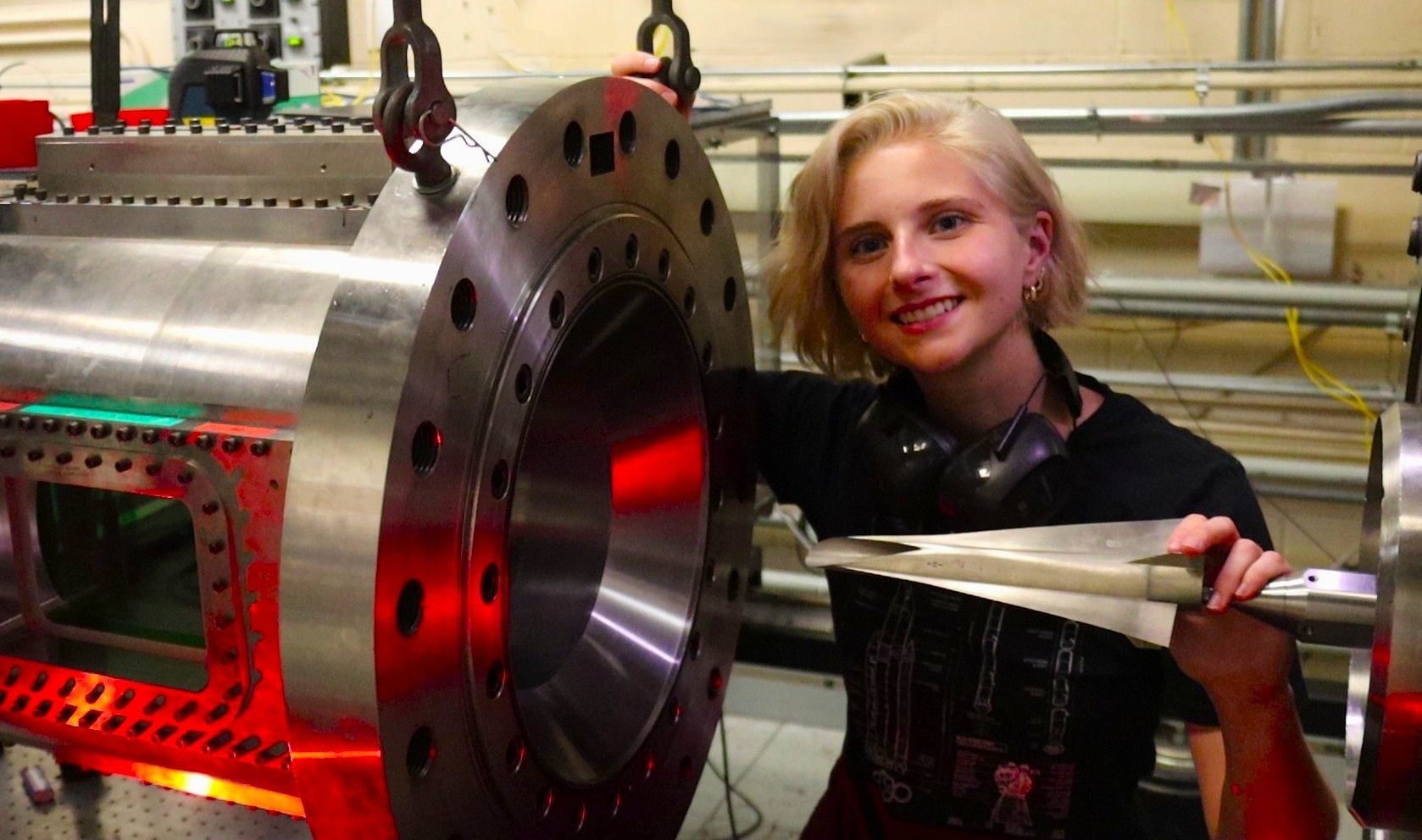 Purdue AAE Ph.D. student Emma Nicotra studies hypersonic shock-wave/boundary-layer interactions in Purdue's Boeing/AFOSR Mach-6 Quiet Tunnel. 