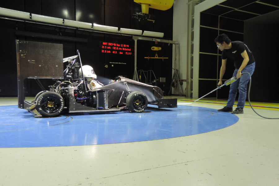 Zhang running a wind tunnel test on his Formula SAE car.