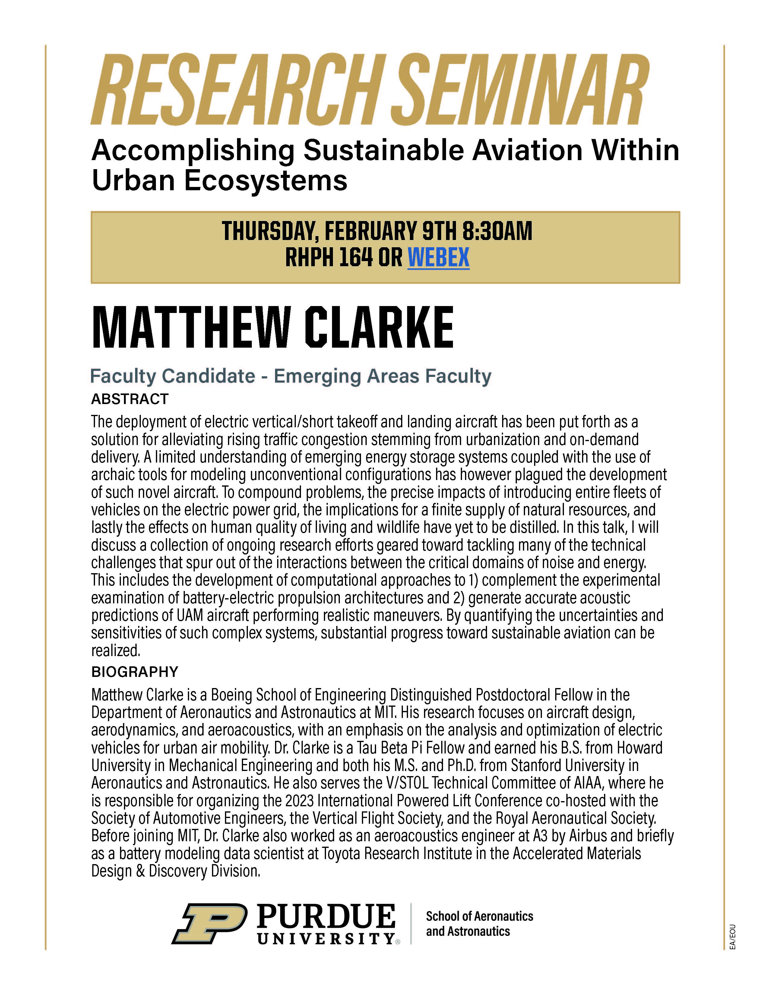 Matthew Clarke Faculty Candidate Seminars 2/9 AAE Flight Plan
