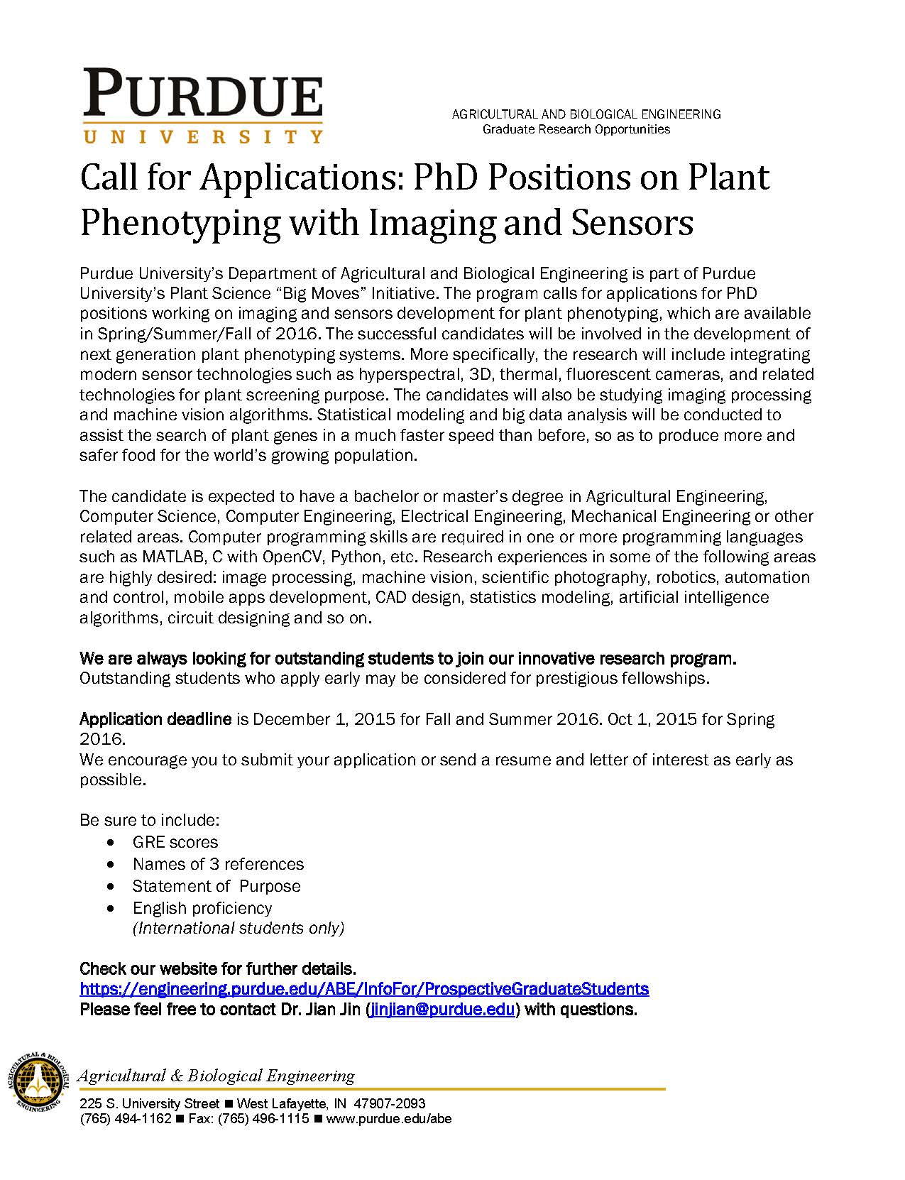 Call for Applications: PhD Positions on Plant Phenotyping with Imaging ...
