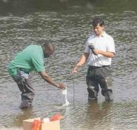 Students testing river samples