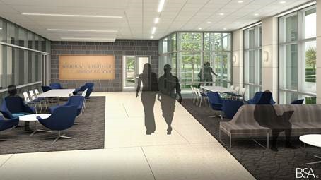 A mockup of the interior space of the ground floor of the new wing