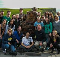 Weldon School students and staff gather by the Cliffs of Moher in western Ireland during the Global Engineering Design: Ireland study abroad program.