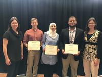 Tamara Kinzer-Ursem, Matthew Pharris, Aya Saleh, Orlando Hoilett, and Jacqueline Linnes at the 2017 College of Engineering Graduate Student Research, Teaching and Service Awards Ceremony.