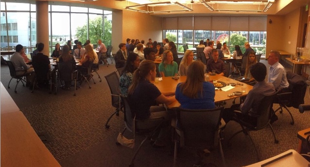 Student and industry representatives talk shop and job opportunities at the Annual Biomedical Engineering Networking dinner, an event hosted by the Purdue BMES Student Chapter.