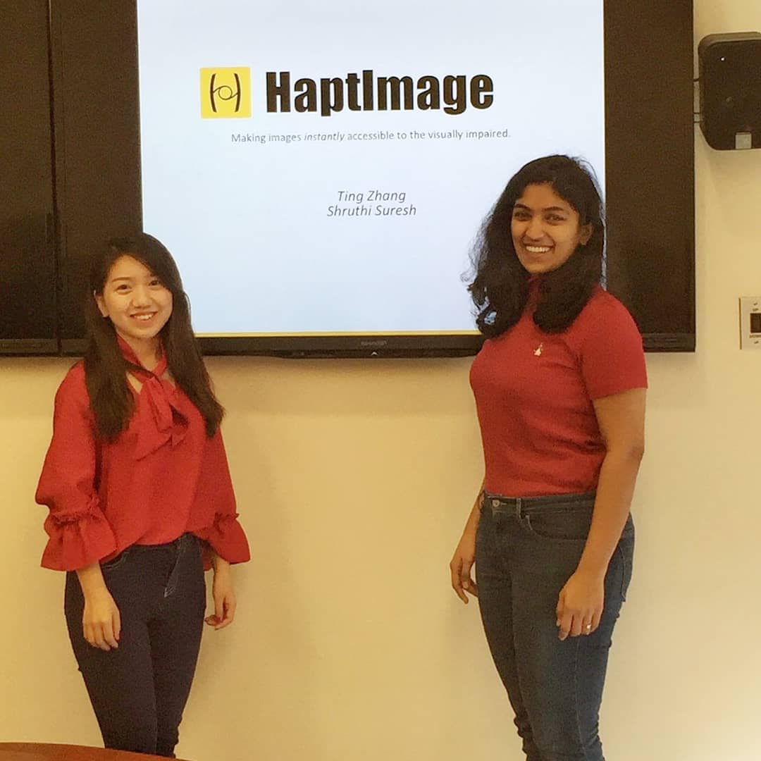 Ting Zhang, a PhD student in the School of Industrial Engineering, and Shruthi Suresh, a PhD student in the Weldon School of Biomedical Engineering, are co-founders of Haptimage, a startup that develops assistive educational technology to help individuals with visual impairments instantly experience images through real-time haptic feedback and tactile responses.