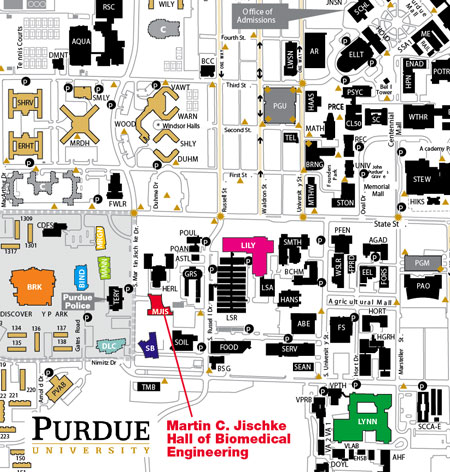 Map showing nearby campus buildings and Discovery Park connections