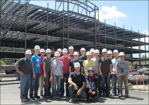 Group photo at the Wang Hall Construction Site