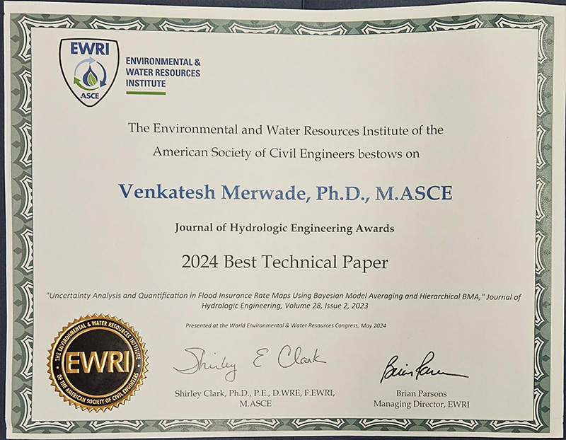 Best Technical Paper Award presented to Dr. Venkatesh Merwade