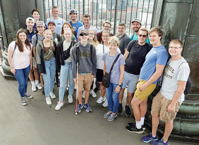 Junior David Kopp (front, center) with fellow students during the two-week 21st Century European Transportation study abroad course.