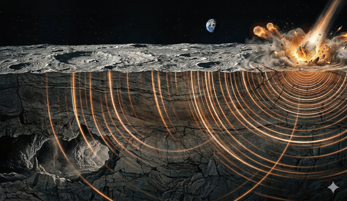 Meteoroid impact on the Moon generating indirect seismic wave