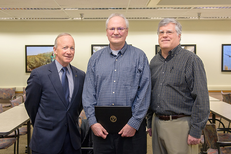 President Mitch Daniels, Larry Nies and Chad Jafvert. (Purdue University photo/Rebecca Wilcox)