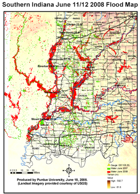 Flood map of southern Indiana - June 11/12 2008