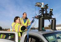 Civil Engineering graduate students Yun-Jou “Rose” Lin and Tamer Shamseldin operate a research vehicle outfitted with a LiDAR camera. They, along with other grad and undergraduate students, drive along sections of road and collect images for research.