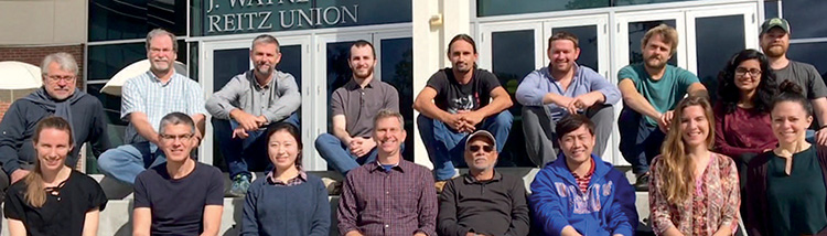 At collaborative workshops, Professor Suresh Rao and his student team meet with researchers from around the world to forge solutions for resilient cities. Last spring, the team attended the Synthesis Workshop held at the University of Florida. (front row from left): Elisabeth Krueger (Purdue); Prof. Olaf Buettner (Germany), Soohyun Yang (Purdue); Prof. James Jawitz (Florida); Prof. Suresh Rao; Prof. DK Kim (South Korea); Katie McCurley (Florida); Amanda Desormeaux (Florida). (back row, from left): Prof. Dietrich Borchardt (Germany); Prof. Mike Annable (Florida); Prof. Gavan McGrath (Australia/Ireland); Sam Arden (Florida); Prof. Haki Klammler (Florida/Brazil); Nathan Reaver (Florida); Brady Evans (Florida); Anamika Shreevastava (Purdue); Chris Klinkhamer (Purdue).