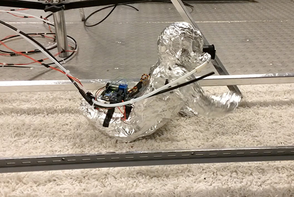 A robot baby was used to determine how much biological material crawling infants stir up from carpets. Researchers found that crawling children receive inhalation doses four times that of an adult walking across the same floor.