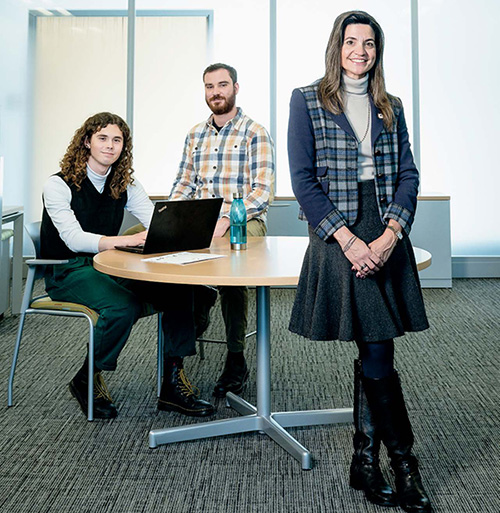 From left: Ben OBrien, undergraduate research assistant; Konstantinos Flaris, graduate research assistant; and Nadia Gkritza, professor of civil engineering and agricultural and biological engineering