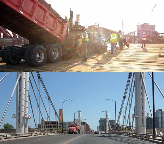 NORTH AVE. BEFORE AND AFTER: One of Wilson's most memorable projects was for Chicago's North Avenue Bridge reconstruction project in 2005. Her company developed an asphalt mix for a temporary bridge during the reconstruction that withstood the Windy City's notoriously harsh winter weather. The bridge would be used for more than a year and withstood the traffic and weather throughout.