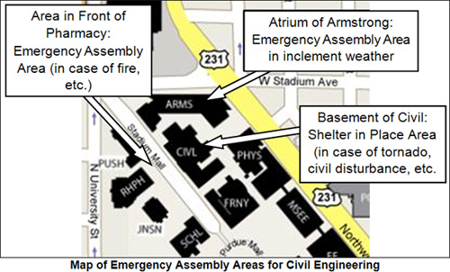 Map of Emergency Assembly Areas for Civil Engineering