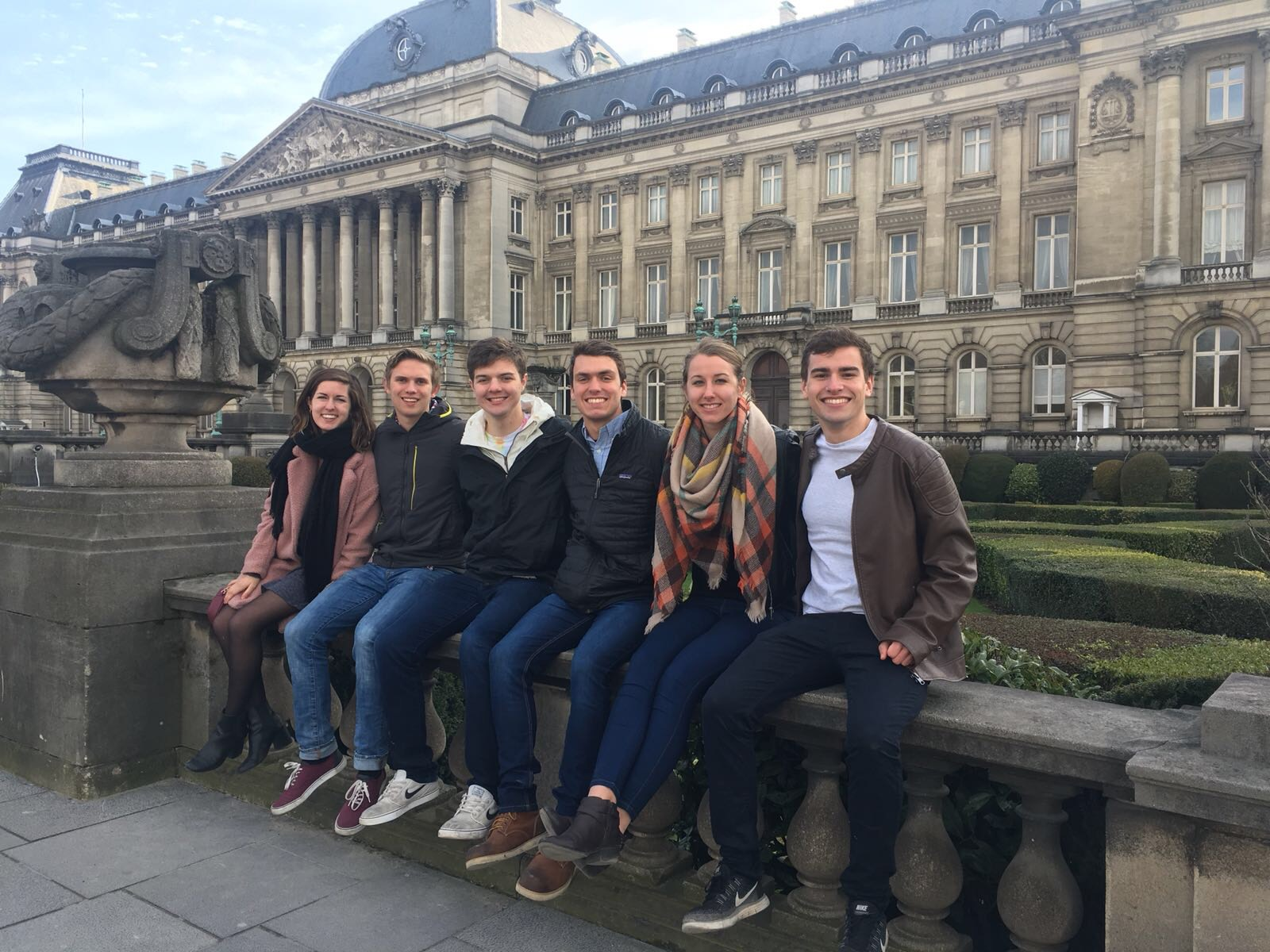 Cameron Lackey with friends in front of the Royal Palace in Brussels, Belgium