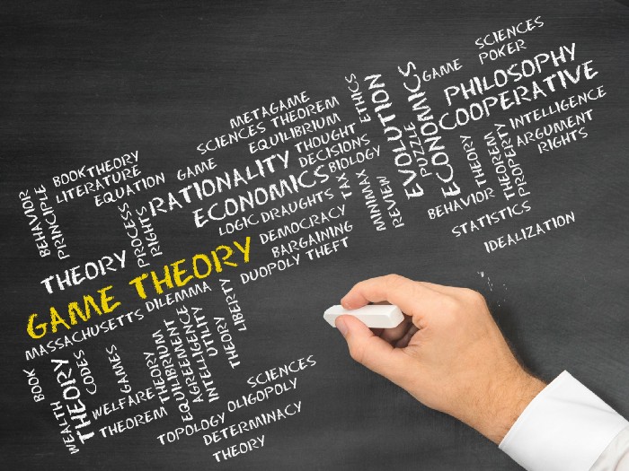 game theory wordcloud on chalkboard