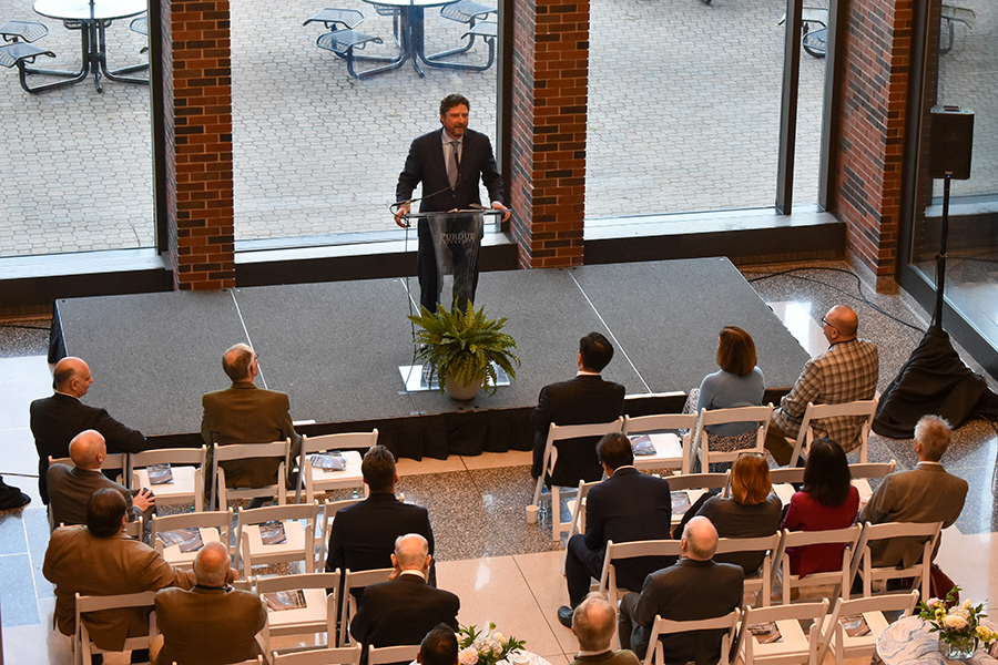 john chiminski speaking at the dedication event held in the maw w brown atrium in msee