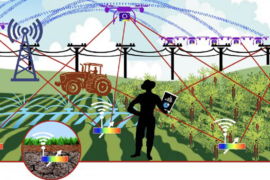 illustration depicting technology and agriculture