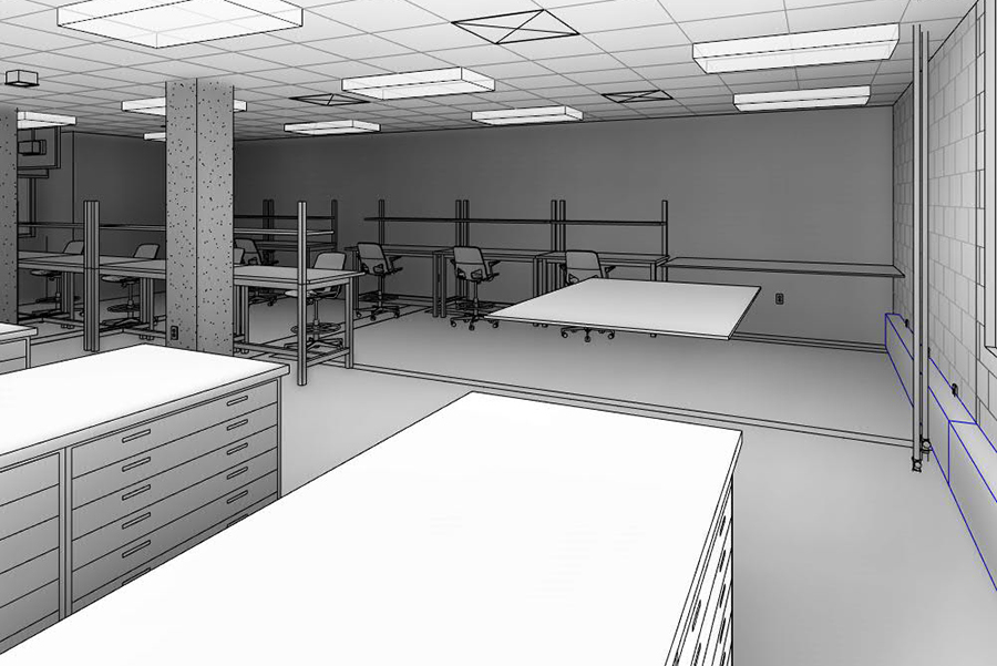 Rendering of a newly renovated ECE Electronics Shop which provides students with free parts and support on their projects.