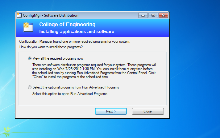 Screenshot of ConfigMgr - Software Distribution window.