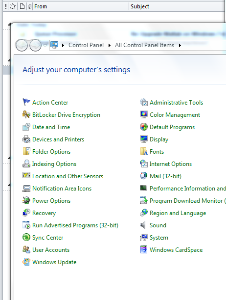 Screenshot of Control Panel window.