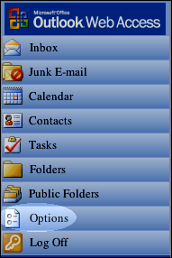 Screenshot of Outlook Web Access menu.