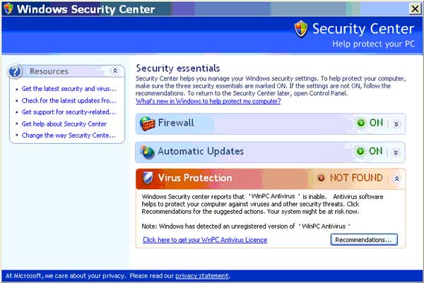 Windows Security Center