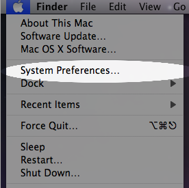 Screenshot of selecting System Preferences Apple menu.