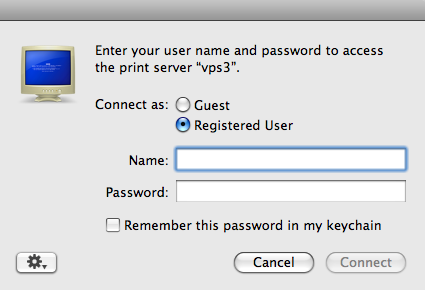 Screenshot of username and password window.