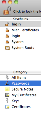 Screenshot of Mac's Keychain Access window.