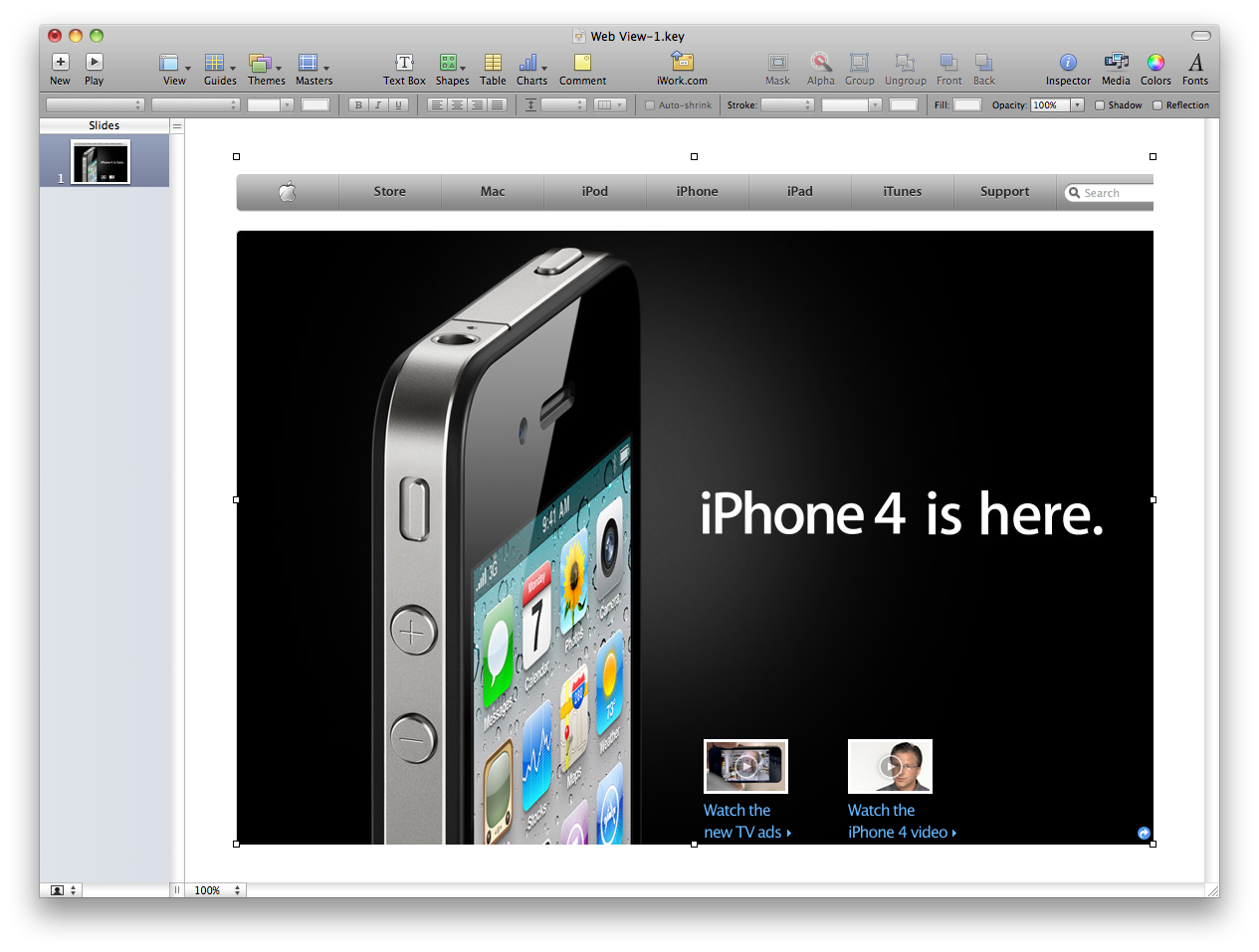 Apple Homepage in Keynote 09
