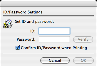 Screenshot of ID/Password window for Job Accounting.