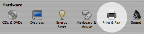 Screenshot of the Hardware section of Mac's System Preferences window.