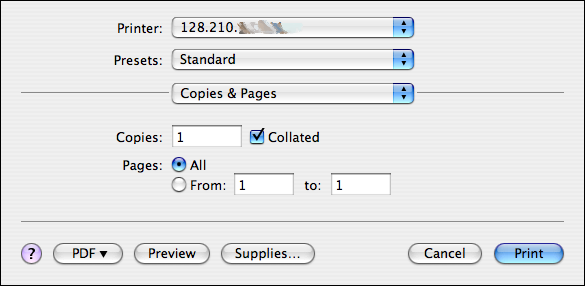 Screenshot of Mac's Print dialog window.