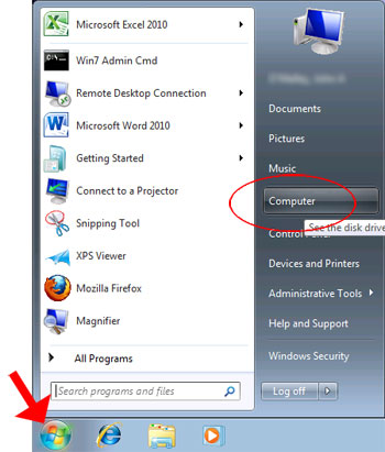 Screenshot of Windows 7 Start menu.