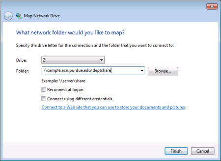 Screenshot of Map Network Drive dialog box.