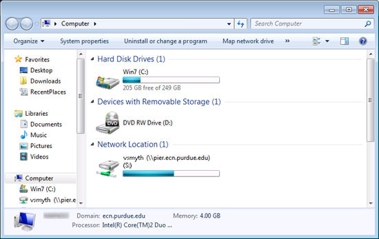 Screenshot of "Computer" window with mapped network drive.