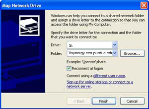 Enter the network drive in the Folder field