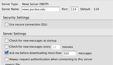 News server settings