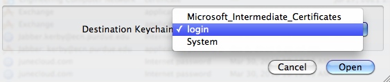 Select login in Destination Keychain